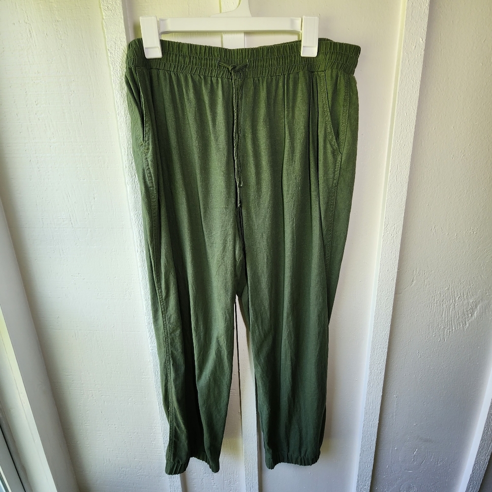Sound/Style Green Linen Joggers High Rise Drawstring Size XL